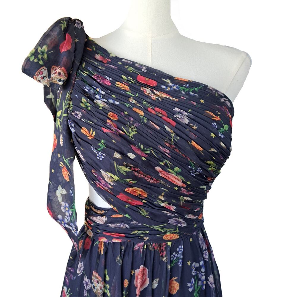 MAC DUGGAL Navy One Shoulder Cutout Floral Gown Floral Prom Formal Dress Size 0 - Picture 10 of 16